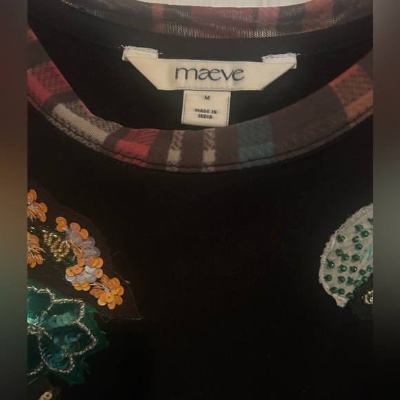 Anthropologie Maeve Long-Sleeve Embellished Plaid Top. M. - Picture 9 of 10